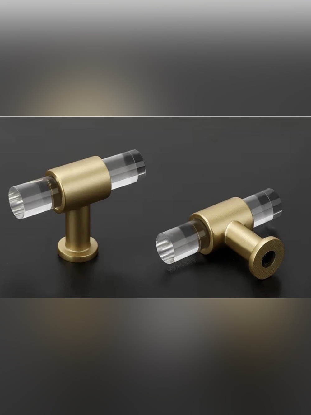 New (5) CabinetDoor Pulls/knobs acrylic & brushed gold
